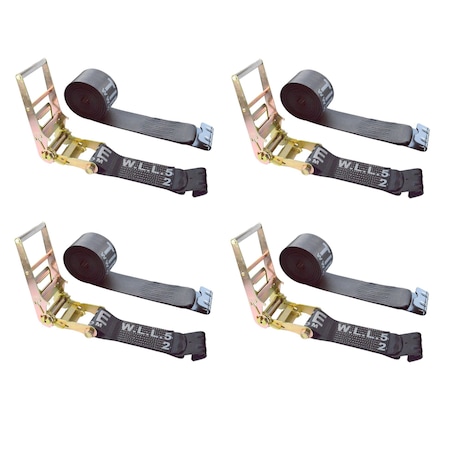 Tie 4 Safe Heavy Duty 4" x 30' Ratchet Tie Down Strap Flat Hook for Farm Trailer Truck Black, 4PK RT21R-1530-M12N-BLK-4